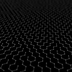 Futuristic Hexagon Pattern Abstract Background. 3d Render Illustration. Space surface. Dark sci-fi backdrop. Dots and lines connections. Science and technology concept. Big data macro wireframe.