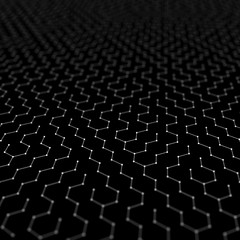 Fototapeta premium Futuristic Hexagon Pattern Abstract Background. 3d Render Illustration. Space surface. Dark sci-fi backdrop. Dots and lines connections. Science and technology concept. Big data macro wireframe.