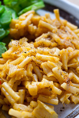 Macaroni and cheese on the plate