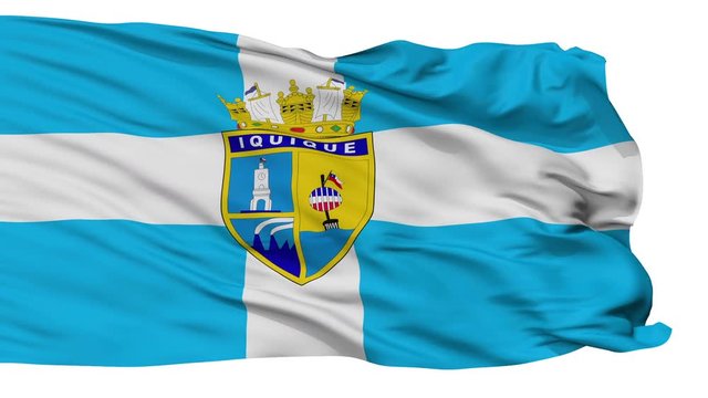 Iquique flag, city of Chile, realistic animation isolated on white seamless loop - 10 seconds long (alpha channel is included)
