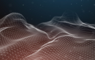 Abstract Futuristic 3d Render Illustration. Plexus polygonal background. Wireframe landscape...