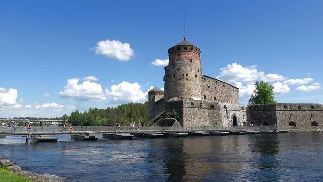 View of the main tower of the fortress Olavinlinna. Sunny June day. Savonlinna, Finland 