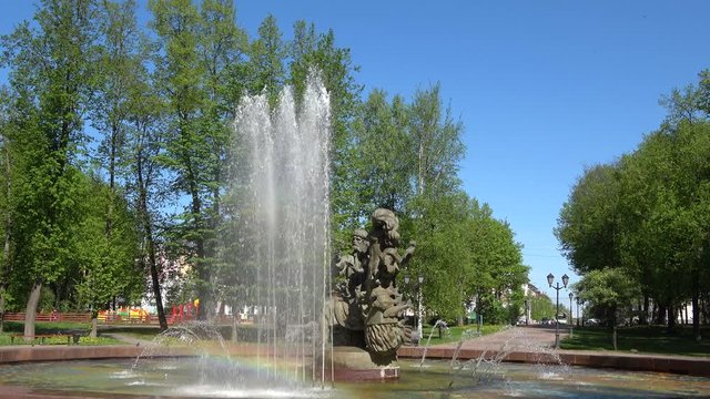 Fountain close-up Sunny may day. Veliky Novgorod, Russia