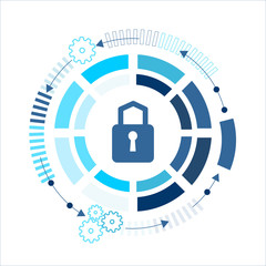 Cyber technology security, network data protection. Vector graphic illustration.