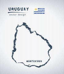 Uruguay vector chalk drawing map isolated on a white background