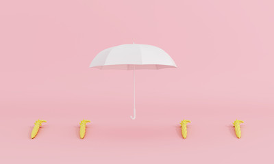 White umbrella that is different from the others on pastel pink background minimal concept. 3d