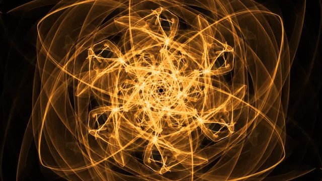 Fiery orange mandala with divergent motion effect for energy obtaining, spiritual training, concentration exercises, live fractal texture in motion