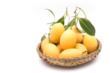 Set of sweet Marian plum thai fruit isolated on white background (Mayongchid Maprang Marian Plum and Plum Mango,Thailand).