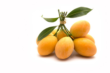 Set of sweet Marian plum thai fruit isolated on white background (Mayongchid Maprang Marian Plum and Plum Mango,Thailand).