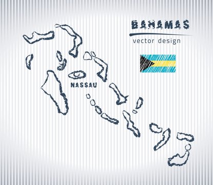 Bahamas vector chalk drawing map isolated on a white background