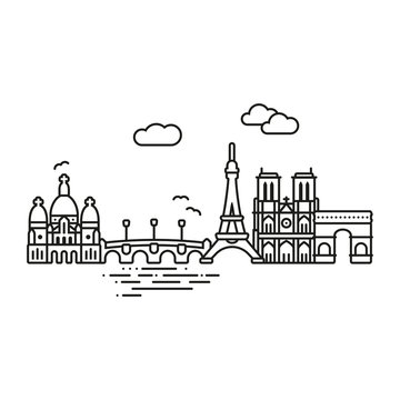 Paris cityscape line icon style vector illustration