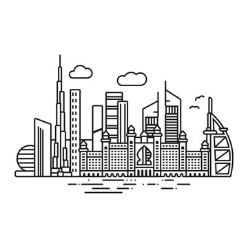 Dubai Cityscape  Line Icon Style Vector Illustration