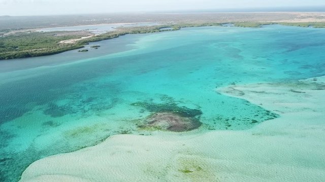 Bonaire island Caribbean sea windsurf lagoon Sorobon aerial drone top view 4K UHD video 