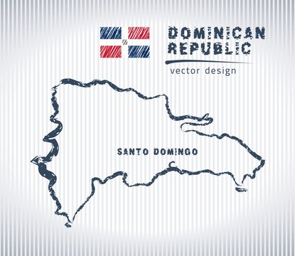 Dominican Republic vector chalk drawing map isolated on a white background