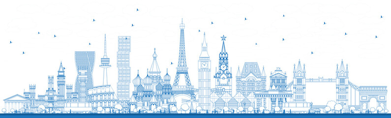 Outline Famous Landmarks in Europe. Vector Illustration.