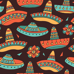 Seamless pattern with Mexican Sombrero hats