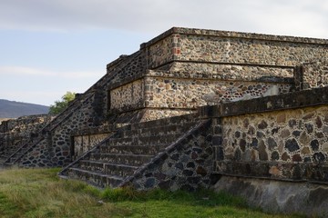 Corner view of a small pyramid in Teotihuacan archeological site, Mexico
