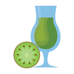 cocktail drink and kiwi slice over white background, colorful design. vector illustration