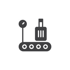 Airport baggage conveyor belt vector icon. filled flat sign for mobile concept and web design. Conveyor Belt Baggage Weighing System solid icon. Symbol, logo illustration. Vector graphics