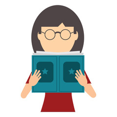 avatar woman with glasses reading a book over white background, colorful design. vector illustration