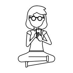 avatar woman sitting and using a cellphone over white background, vector illustration