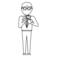 avatar businessman standing and using a cellphone over white background, vector illustration