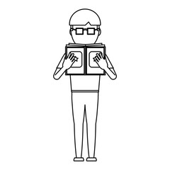avatar man standing and reading a book over white background, vector illustration