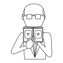 avatar businessman with glasses reading a book over white background, vector illustration