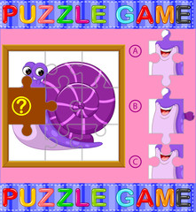Jigsaw Puzzle Education Game for Preschool Children with snail