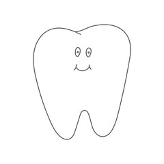 Smiling tooth outline. Pediatric dental clinic logo concept. Vector icon.