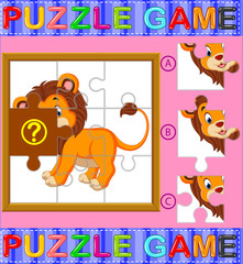 Jigsaw Puzzle Education Game for Preschool Children with Lion
