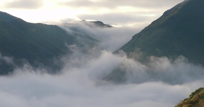 A cloud inversion over Hartsop from Hartsop above How with the summits of Middle Dodd and Red Screes on the Right. English Lake District, England UK.