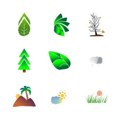 icon Nature with grass, cloudy, autumn, tropical island and season