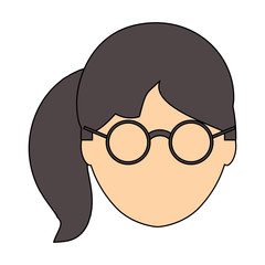 avatar woman with glasses and pony tail over white background, colorful design. vector illustration