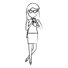 sketch of avatar businesswoman using a cellphone over white background, vector illustration
