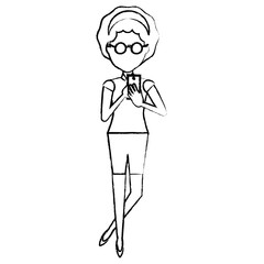 sketch of avatar businesswoman using a cellphone over white background, vector illustration