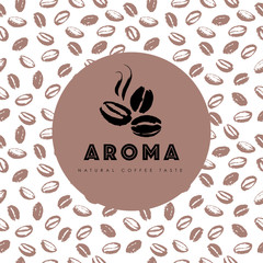 Vector hand drawn coffee logo design elements isolated on textured background. Coffee shop craft emblem, company insignia template, banner, print, etc.
