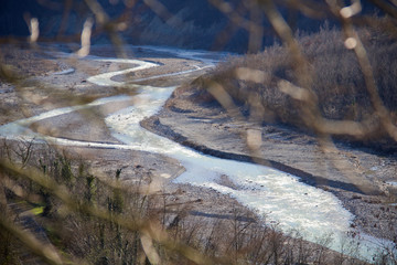 close up of river loops in italian valley