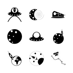 icon Cosmos with cassiopeia, space shuttle, ufo, mercury and moon