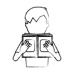 sketch of avatar man reading a book over white background. vector illustration