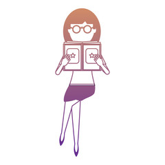 avatar woman sitting and reading a book over white background, colorful design. vector illustration