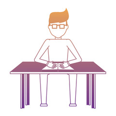 avatar man studying and sitting at desk over white background, colorful design. vector illustration