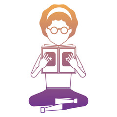 avatar woman sitting and reading a book over white background, colorful design. vector illustration