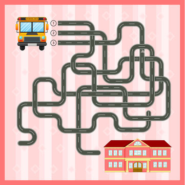 Maze game template with school bus