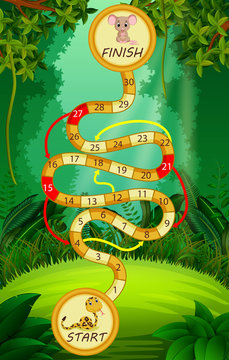 Game template with snake and mouse in forest background