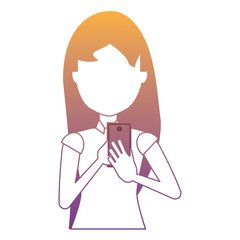 avatar woman using a cellphone over white background, colorful design. vector illustration