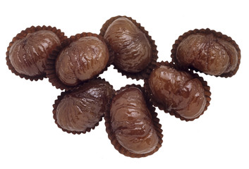 marron glacé, chestnut glazed with sugar, view from above, isolated on white
