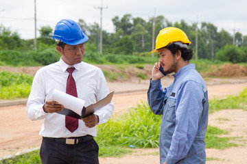 Inspector complaint supplier wrong material. Businessman and engineer calling to supplier company...