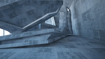 Abstract white and concrete parametric interior  with window. 3D illustration and rendering.
