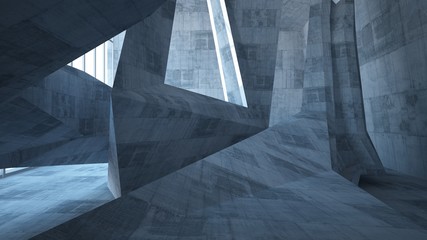 Abstract white and concrete parametric interior  with window. 3D illustration and rendering.